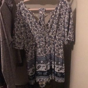 Blue and white romper